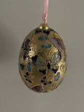 Vintage Cloisonné Ornament Egg Shape 3” Tall Gold Purple Pink Blue Butterfly NIB picture