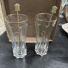 Set Of 2 St Germain Cocktail Carafes Le MINI Mixer Glass Gold Rim With Stirrer picture