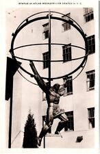 Statue of Atlas at Rockefeller Center New York NYC 1940s RPPC Postcard Photo picture