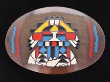 Hand Painted Southwestern Kachina Vintage Solid Brass Belt Buckle picture