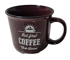 Large Bob Evans But First Coffee Mug Cup Black Speckled White  picture