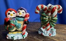 Christopher Radko PEPPERMINT PENGUIN SALT AND PEPPER SHAKERS, 01-6204-0, Display picture