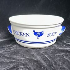 Vintage Chicken Soup Bowl FTDA 1985 Korea Ceramic Blue Handled Dish FTD picture
