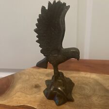 Cast Iron Wings Up Eagle Figurine Bronze Finish - Landing Eagle Sculpture 6” picture