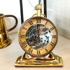 Brass Trophy Desk Clock Mechanical Vintage Old style Table Top Decorative Gift picture