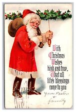 Postcard Christmas Santa Claus Red Coat Greetings Poem picture