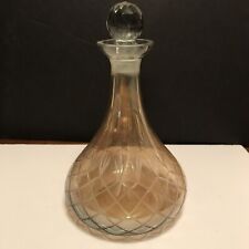 Vintage Cut Glass Amber Decanter With Stopper Diamond Pineapple Design picture