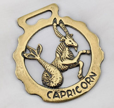 Brass Horse Medallion Vintage English Capricorn Goat Zodiac Sign Parade Harness picture