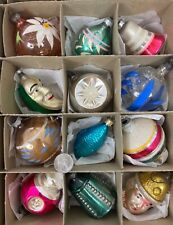 Vintage Glass Christmas Ornaments 3” Large Shapes Mica Tinsel USA, Germany w/box picture