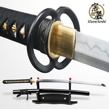 Munetoshi T10 Clay Tempered Steel Handmade Samurai Katana Sword Musashi Tsuba picture