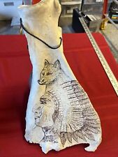 Native American Bone Art Chief Wolf Drawing Unique 15” Tall picture