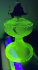 Vintage Green Uranium Glass Kerosene Lamp Eagle Burner 19” with Chimney picture