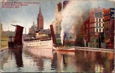 RARE Milwaukee Wisconsin WI Excursion Steamer Passing Grand Ave Bascule Bridge picture