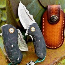 Mini Clip Point Folding Knife Pocket Hunting Wild Survival Damascus Steel Carbon picture