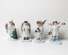 ENESCO 1986 Angels Caroling boys girls Christmas Figurines. Bells, Birds, Tree picture
