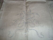 Vtg 40s Linen Deco Style Floral Bouquets Stamped Embroidery Runner 17x45 PB11 picture