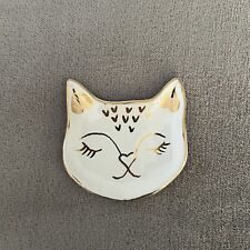 West Elm Ring Jewelry Dish Trinket Cat Kitty White Gold Ceramic 4x4” picture