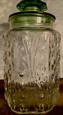 Vintage (Atterbury Scroll) Storage Jar/Canister 9.5”t- Clear with Emerald Top. picture