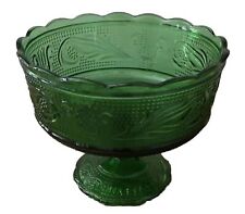 Vintage E.O. Brody Green Glass Pedestal Compote Candy Dish Footed Bowl USA picture