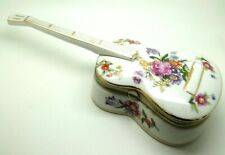 Beautiful PORCELAIN Flower Painted GUITAR MUSIC BOX Jewelry Case 66 96 picture