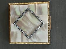 Vintage Mother of Pearl & Rhinestones Elgin American Powder Makeup Gold Compact picture