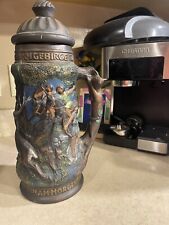Vintage Antique Pottery Beer Stein Deer with Fox Handle picture