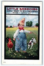 Little Breeches Circusman Postcard Dog Jumping Hula Hoop Rooster Chicken c1910's picture