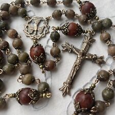 Rosary Autumn Jasper Beads Handmade Rustic Solid Bronze Crucifix Holy Spirit picture