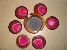 Vintage Agate Geode Crystal Stone Set Of 6 Coasters With Holder BEAUTIFUL COLOR picture