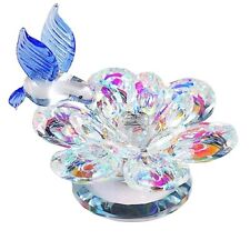 YWHL Colorful Crystal Flower with Blue Hummingbird Figurine, Handmade Humming... picture