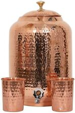 Copper Hammered Water Dispenser Pot 16L With 2 Glass Ayurveda Water Storage Tank picture