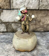 Vintage Ron Lee Hobo Clown 1989 Hitchhiking Gold TealFigurine Marble Rock 4.25” picture