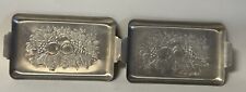 2 Vintage Hand Wrought Rectangle Mini Aluminum Tray Embossed Fruit Design picture