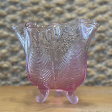 Fenton Pink/Purple Glass Scroll Footed Draped Handkerchief Pulled Feather Vase picture