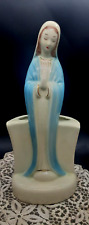 Vintage Standing Mary Mother of Jesus Planter Clay Hand Painted 12.5 Inches Tall picture