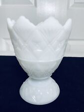 E O Brody Co Milk Glass Footed Vase Scalloped Edge Trellis Pattern MJ-21 #2255 picture