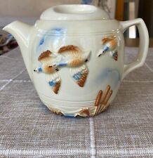 Hand Painted Porcelier Teapot with Flying Geese and Cattails picture