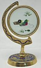 Asian Embroidered Silk Ducks in Brass Cloisonne Rotating Frame Painted Enamel picture