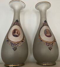 Pair of hand blown & hand-painted antique vases w/portraits of victorian women picture