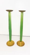 MCM Vintage Green and Yellow Tall Candlestick Holders Brushed Acrylic picture