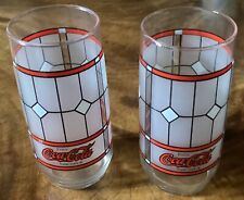 Set of 2 ~Coca Cola VINTAGE Tiffany Style Stained Frosted Glass Drinking Glasses picture