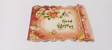 VICTORIAN ANTIQUE GREETING CARD CHRISTMAS GOOD WISH DIE CUT FLORAL FOLD OUT CARD picture