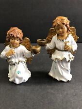 Vintage Antique Pair Depose Italian Molded Christmas Winged Angel Candleholders  picture