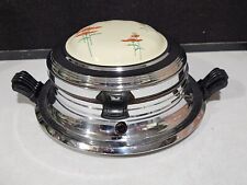 RARE- Vintage Fraunfelter China Waffle Iron Maker RED POPPY Chrome Holder picture