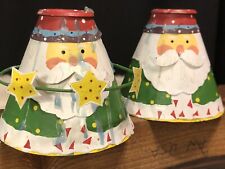 Vintage Christmas Cone-shaped Santa Metal Candle Holder Set Of 2, Bright Colors picture