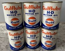NOS Full Gulflube Gulf Motor Oil Can Metal Quart Oil Can picture