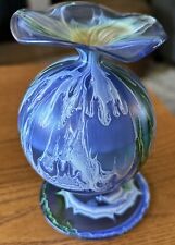 Vintage Flame Glow Penco Hand Blown Glass Oil Lamp / Vase Purple White Green picture