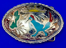 Native American Indian Inlaid Turquoise Mixed Stone Desert Scene Belt Buckle picture
