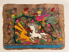 Vintage Mid-60’s Colorful Mexican Folk Art Painting on Amate Tree Bark Parchment picture