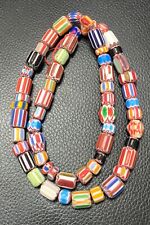 Venetian Multi Color Chevron African Trade Glass Beads Strand picture